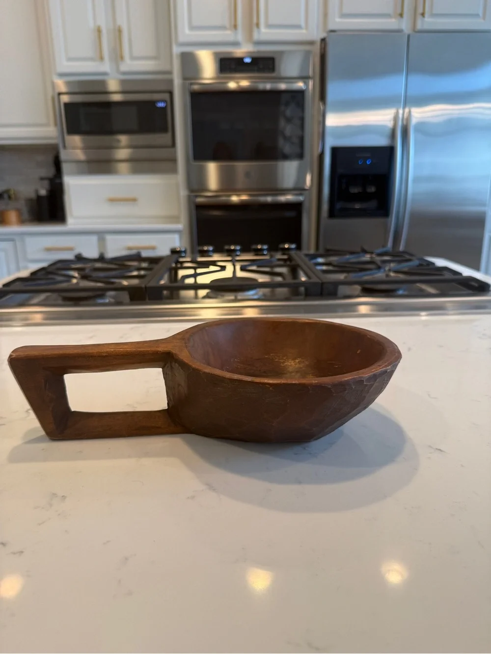 Primitive Wooden Dough Bowl With Handle Hand Carved Farmhouse Decor Vintage
